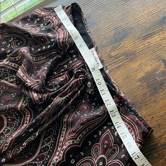 Vintage 100% silk Paisley Print Wrap  Skirt - Black Brown Blue Burgundy - Picture 8 of 9